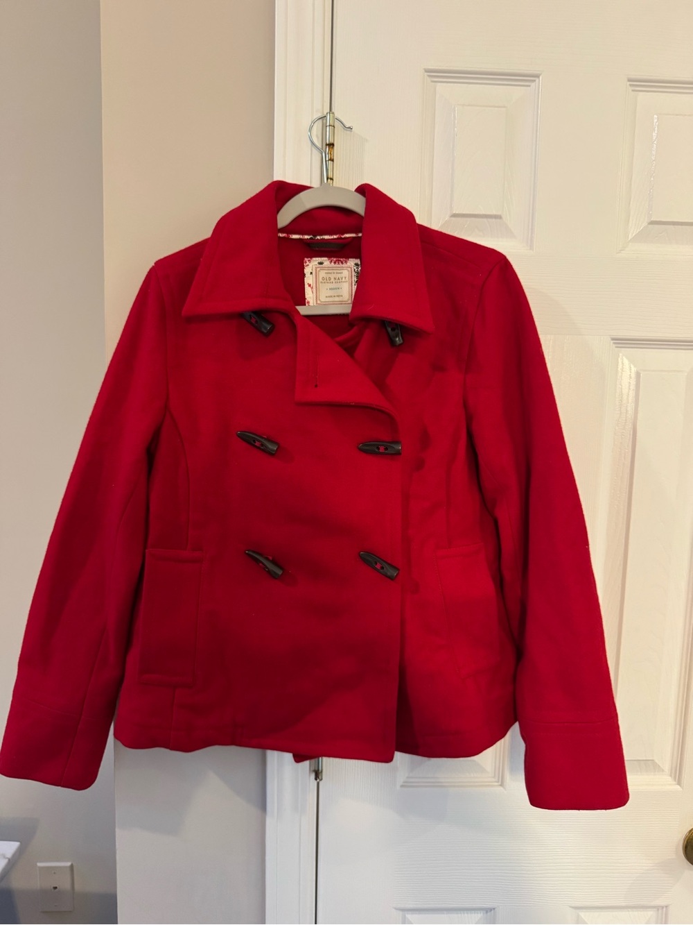Old Navy Red Toggle Peacoat Jacket Women’s Medium Wool Blend Coat